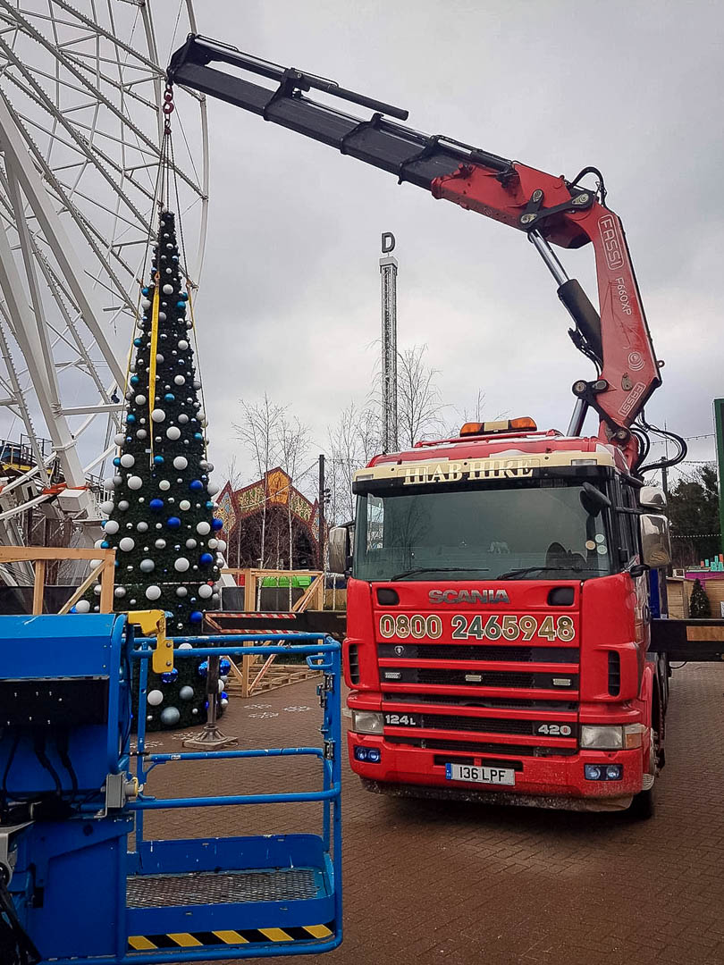 Installing Christmas trees at Dreamland Margate