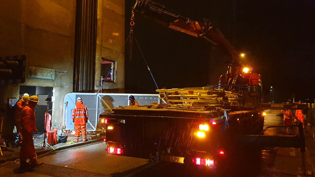 Kingsferry Bridge Isle of Sheppey installing new gates overnight